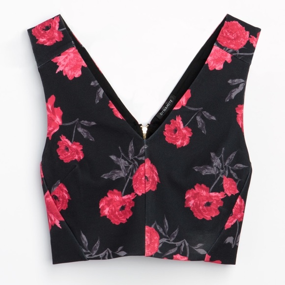 Dynamite Tops - Dynamite Red Floral Cropped Tank Top